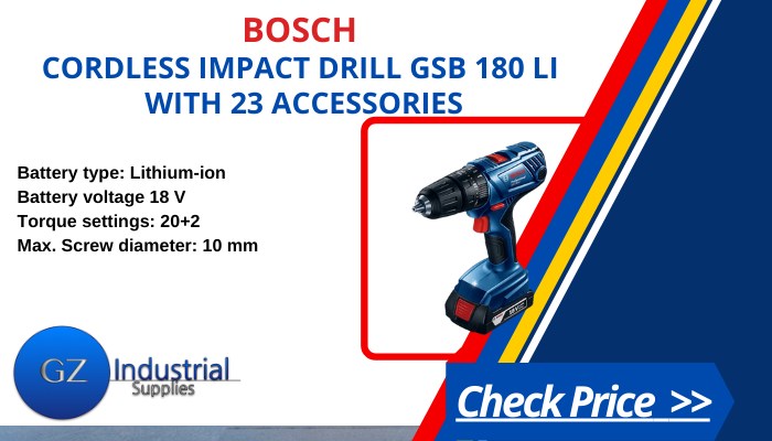 Bosch Cordless Impact Drill GSB 180 Li with 23 Accessories