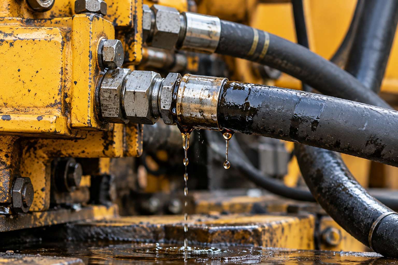 Hydraulic hose leaking fluid and requiring repair